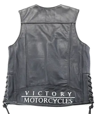 Victory Mens Vest S Black Leather Biker Pockets Snap Zip Lace Up Thick Polaris • $89