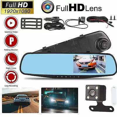 1080P HD Dash Camera Front Rear View Cam Car DVR Tail Reversing Mirror Recorder • $42.99