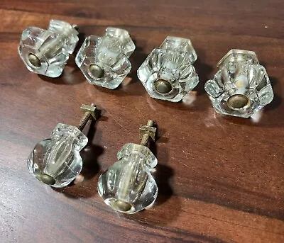 6 Antique Vintage  Clear Glass Crystal Cabinet Knobs Drawer Pulls Furniture RARE • $40