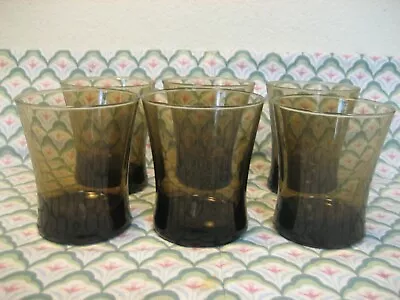 6 Anchor Hocking Flared Tumbler Mocha Brown Trivium / Linden Short 4” VGC Lot C • $21.99