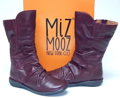 Miz Mooz Pass Sz EU 41 W WIDE (US 9.5-10) Women's Leather Ruched Boots Bordeaux • $109.99