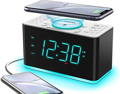 Alarm Clock Radio 15W Wireless Charger W/ USB Port Bluetooth Speaker Dual Alarm • $69.99