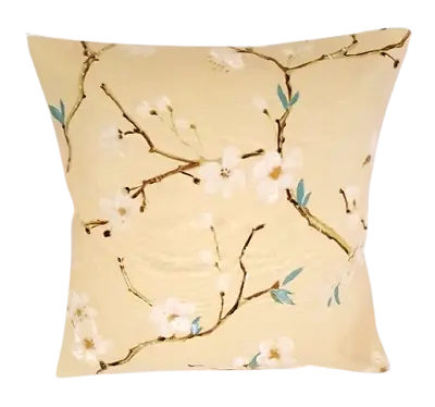 Emi Eau De Nil Cherry Blossom Trailing Leaves Pale Yellow Cushion Cover • £8