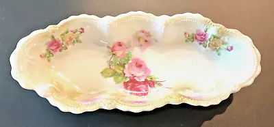 Vtg Porcelain Leuchtenburg Germany Lusterware Pink Roses Scallop Edge Dish Bowl • $15