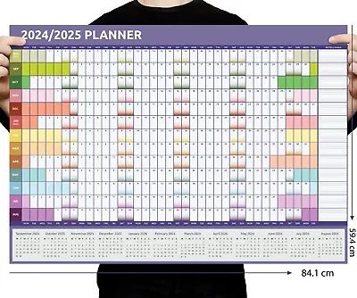2024 - 2025 Academic Year Wall Planner Calendar Home Office Work Rainbow AUG-AUG • £3.69