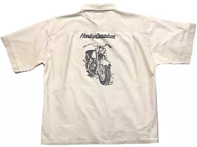 Harley Davidson Shirt Mens 2XL Tan Button Up Mechanic Work Motorcycle Biker XXL • $24.88