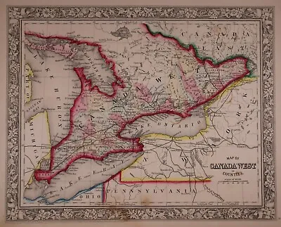 Authentic 1863 Mitchell's Atlas Map ~ ONTARIO LAKE HURON ~ FreeS&H • $20