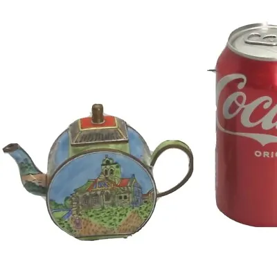 Rare Vintage KELVIN CHEN Miniature Copper Enamel Teapot Auvers- Van Gogh 3.5  • $59.80