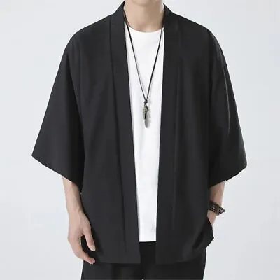 Men Cloak Kimono Black Coat White Cloak Beach Shirt Men Unisex • $14.81