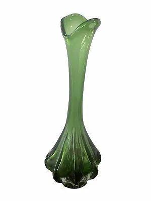 Vintage Mid Century Modern Glass Epic Drape 14.5 Tall  Swung Vase Emerald Green • $49