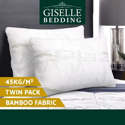 Giselle Bedding Bamboo Pillow Memory Foam Pillows Contour Twin Pack Soft Hotel • $37.95