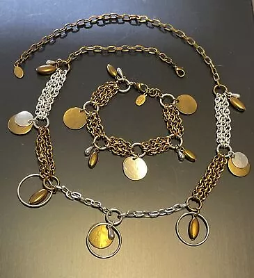 Marjorie Baer SF Link Bracelet Necklace SET Vintage Mixed Metal Art Mid Century • $99