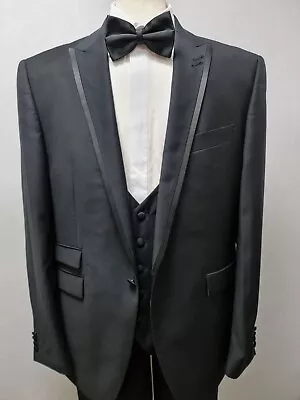 Mens Black Dinner Tuxedo Formal Evening Black Tie Jacket Trouser Waistcoat 3 PC • £24