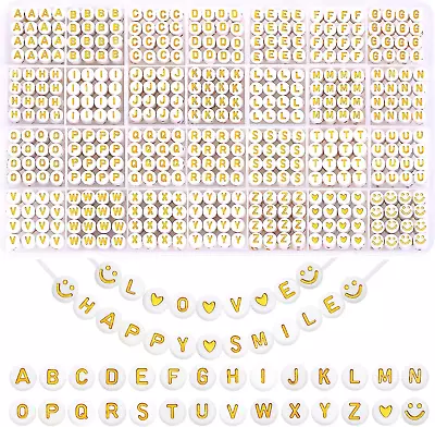 1400 Pcs Round Letter Beads For Jewelry Making 28 Style Gold A-Z Alphabet Acryl • $12.86