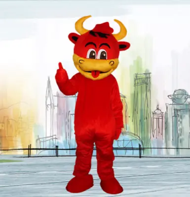 Cartoon Red Bull Mascot Costume Adult Character Suit • $218.89