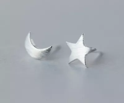 $8.95 • Buy 8mm Moon And Star 925 Sterling Silver Stud Earring Asymmetric Earrings Gift PE25