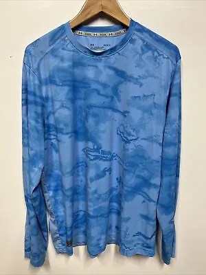 Under Armour Men’s Large Long Sleeve Fishing Shirt Blue Heat Gear • $10.49