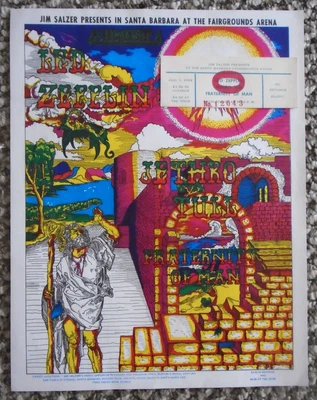$279 • Buy Original Concert Handbill & Ticket-led Zeppelin-jethro Tull-earl Warren-8-1-1969