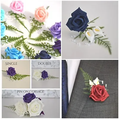 Wedding Corsage Buttonholes. Choose Colour Rose. Choose With/without Calla Lily • £2.95