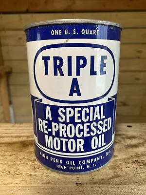 Triple A 1 Qt Empty Metal Motor Oil Can High Penn Oil Co High Point NC • £72.98