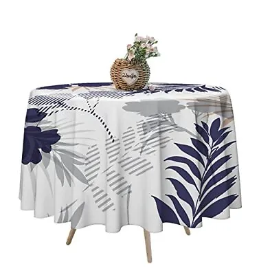 $25.24 • Buy Blue Grey Tropical Leaves Abstract Round Tablecloth 60 Inch Polyester Table Clot