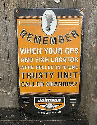 Vintage Embossed Johnson Outboard Motor Boat Fishing ‘Grandpa’ Advertising Sign • $395