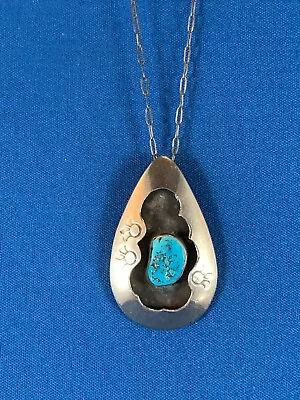 Vintage Bien Mur Native American Sterling Silver & Turquoise Teardrop  Pendant • $79.95