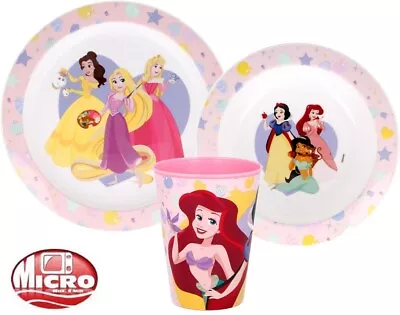 Disney Princess Childrens Kids Toddlers 3 Pc Dinner Breakfast Set Plate Bowl Cup • £10.99