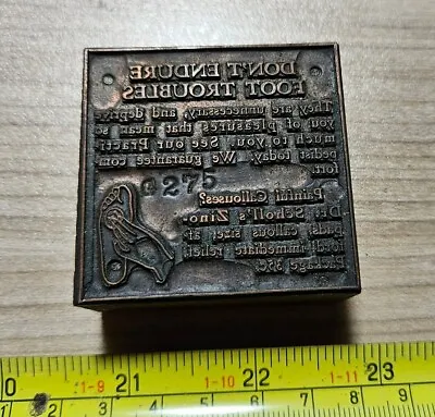 Vintage Letterpress Printing Block Dr Scholl's Zino Pads Foot Feet Advertising  • $28