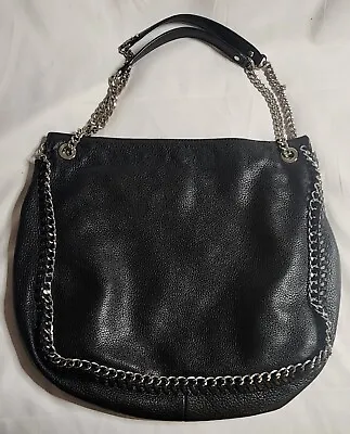 MICHAEL KORS Large Black Leather CHELSEA W/ChainTrim Purse Crossbody Bag • $122.22