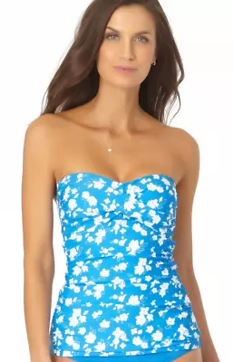 Anne Cole BLUE/WHITE Baby Bloom Lace Back Bandini Swim Top US Small • $38.88