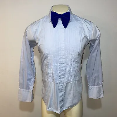 Vtg 60s 70s SIR Las Vegas Tuxedo Shirt Ruffles TUX Dress Retro Prom Blue Mens 15 • $29.99