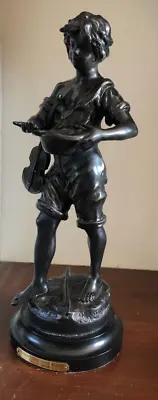 Beggar Boy Statue W/ Violin Spelter Metal 15  Antique L&F Moreau/ J.B HIRSCH • $227.13