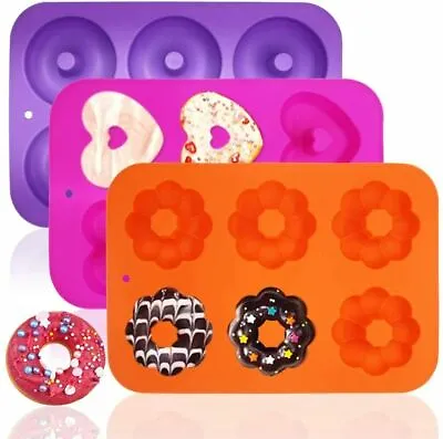 $25.88 • Buy 3 Pack Silicone Baking Tray Doughnut Maker Moulds, Cupcake Tray Silicon