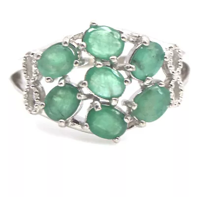 Unheated Gemstone 3 X 4 Mm. Green Emerald Jewelry Ring 925 Silver Size 7.5 • $9.99