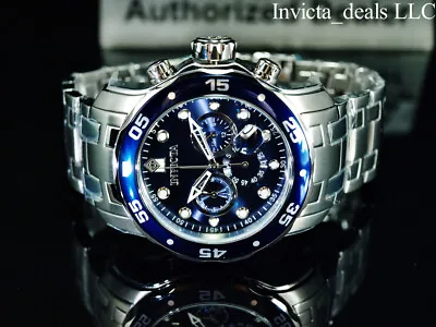 Invicta Men's 48mm Pro Diver SCUBA Chronograph BLUE DIAL Silver Tone 200M Watch • $89.99