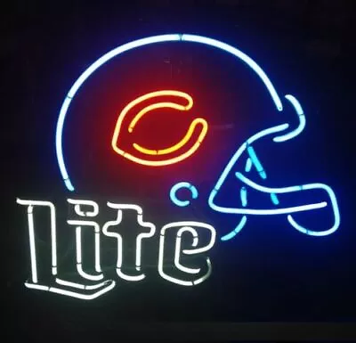 Neon Light Sign Lamp For Miller Lite Beer 17 X14  Chicago Bears Helmet Bar Open • $120.98