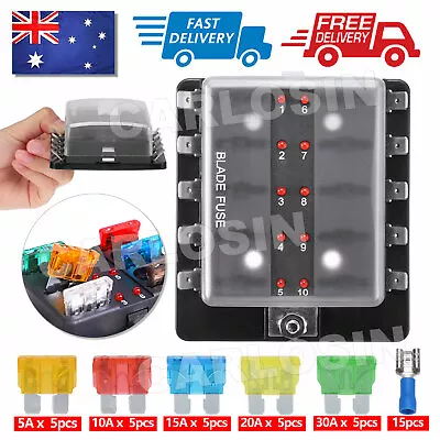 Blade Fuse Box Block Holder 10 Way LED Indicator Light 12V 24V Car Marine • $23.85