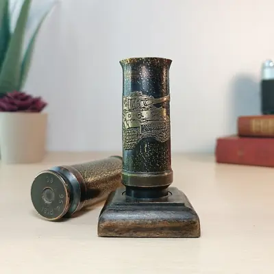 German Shot Glass WWII Tank Tiger Wehrmacht Flak Trench Art Brass Memorabilia • £43.43