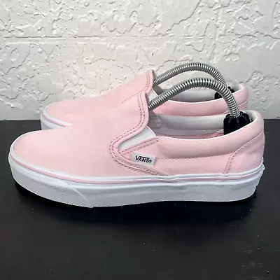Vans Slip On Women 6.5 Pink White Shoes Off The Wall Sneakers • $39