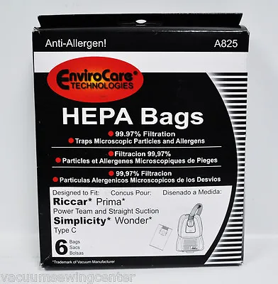 Envirocare Riccar Prima And Simplicity Wonder Type C HEPA Vacuum Bags A825 • $35.35