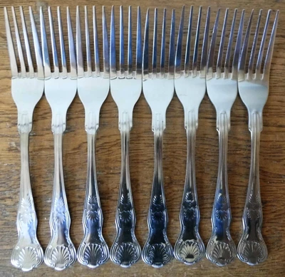 £1 • Buy VINTAGE 2001 SET Of 8 VINERS SHEFFIELD STAINLESS KINGS PATTERN DINNER TEA FORKS
