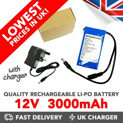 12v 3000mAh Rechargeable Li-ion Battery Portable DC Power Pack - UK • £23.99