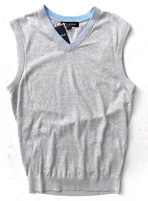 Daniel Cremieux Sweater Vest Cotton & Silk V Neck Gray W/ Blue Trim XXL 2XL • $14.99