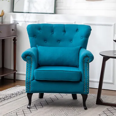 Chesterfield Queen Anne Wing Back Armchair Velvet Accent Chair Lounge Sofa Seat • £189.95