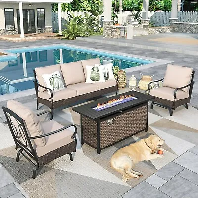 4 Piece Oversized Patio Furniture Set With Fire Pit Table Outdoor Heavy-Duty • $1013.99