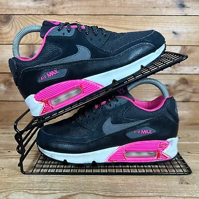 NIKE Air Max 90 Shoes Womens Size UK 4 Black Pink Mesh Leather Trainers GS • £29.99