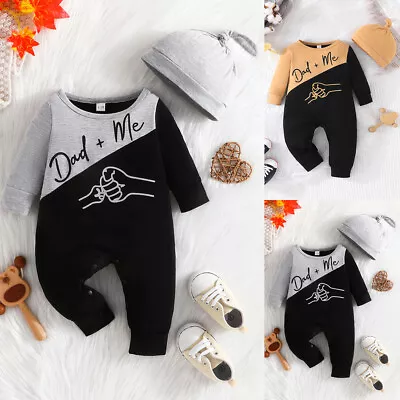 Infant Baby Boys Printed Long Sleeve Romper Bodysuit Jumpsuit Hat Outfits Sets • $15.17