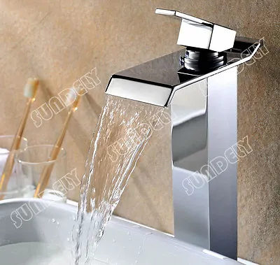 £53.17 • Buy Modern Bathroom Tall Counter Top Basin Mixer Taps Single Lever Brass Tap Chrome