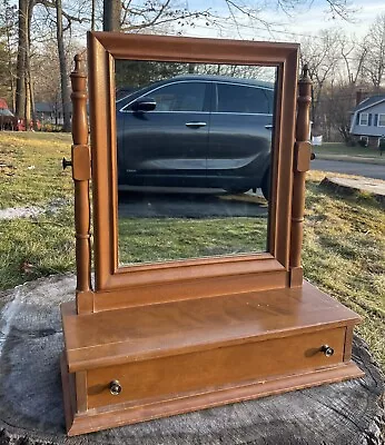 Vtg. Ethan Allen Baumritter Cheval Dresser Top Vanity Shaving Mirror W/Drawer • $110